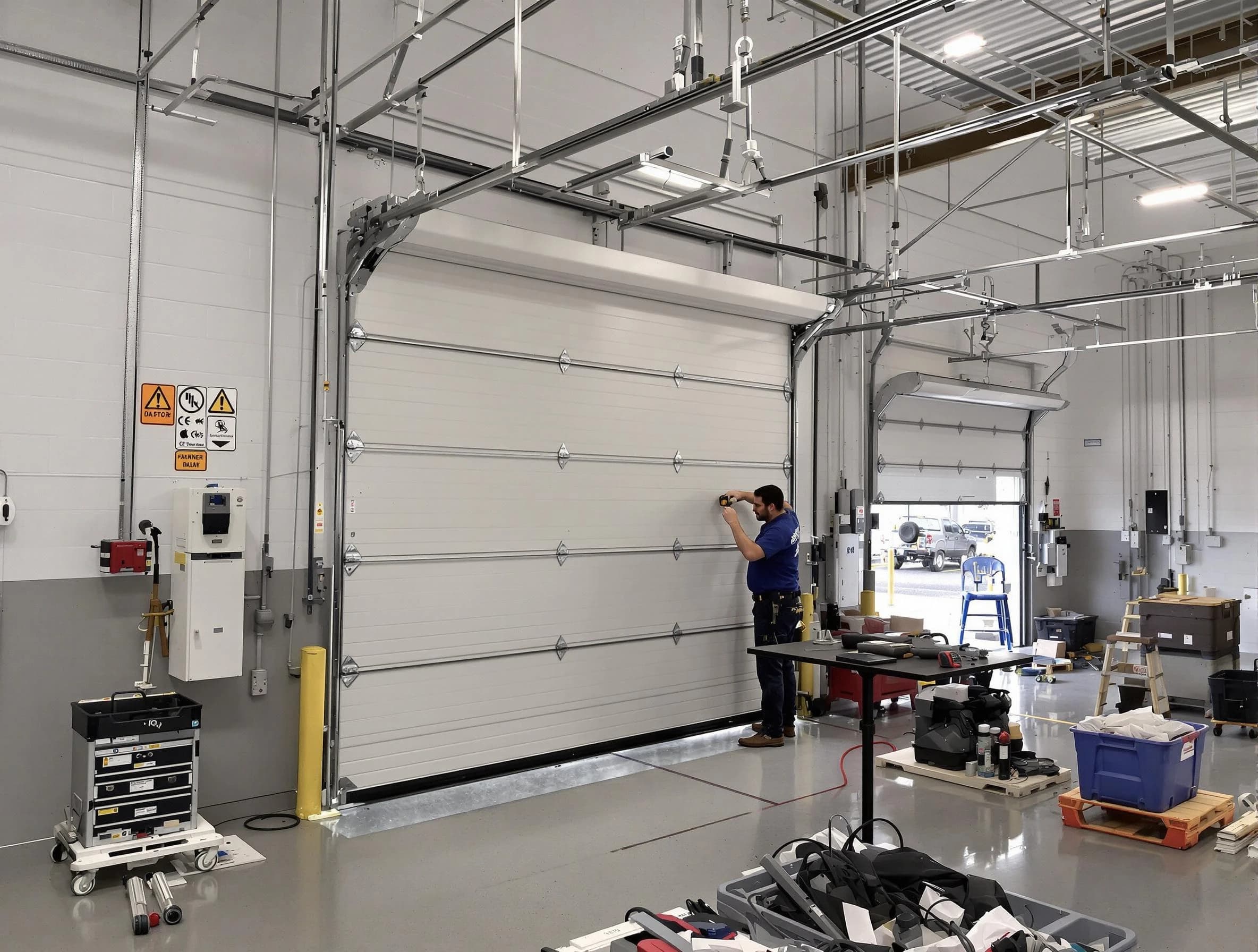 Commercial garage door repair being performed by Northbrook Garage Door Repair expert in Northbrook