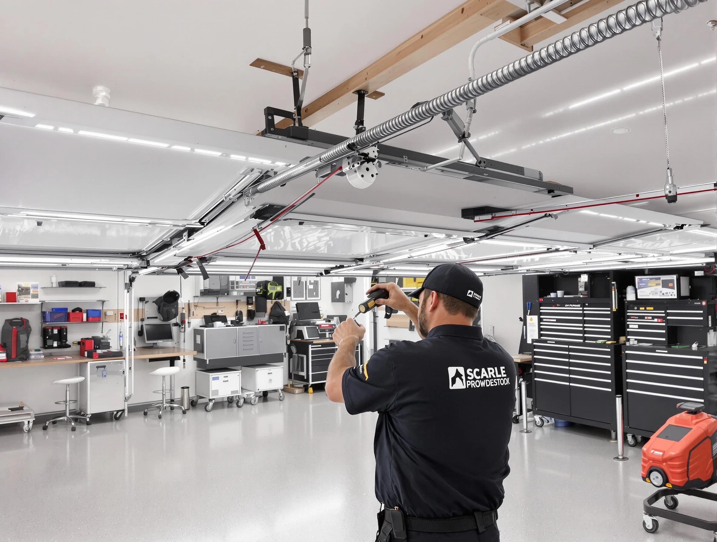 Northbrook Garage Door Repair technician repairing overhead garage door in Northbrook