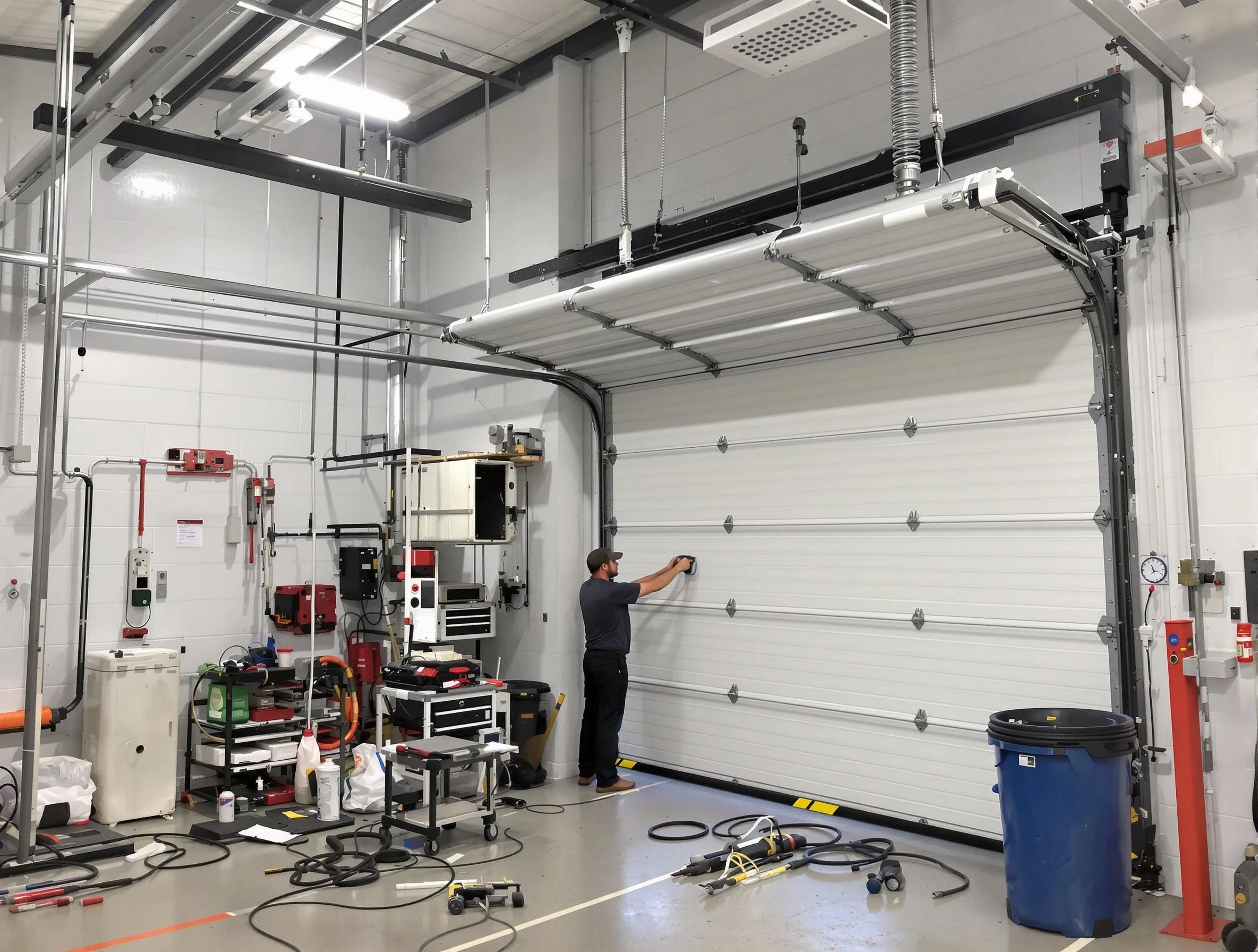 Northbrook Garage Door Repair certified technician performing commercial door repair at a Northbrook business facility