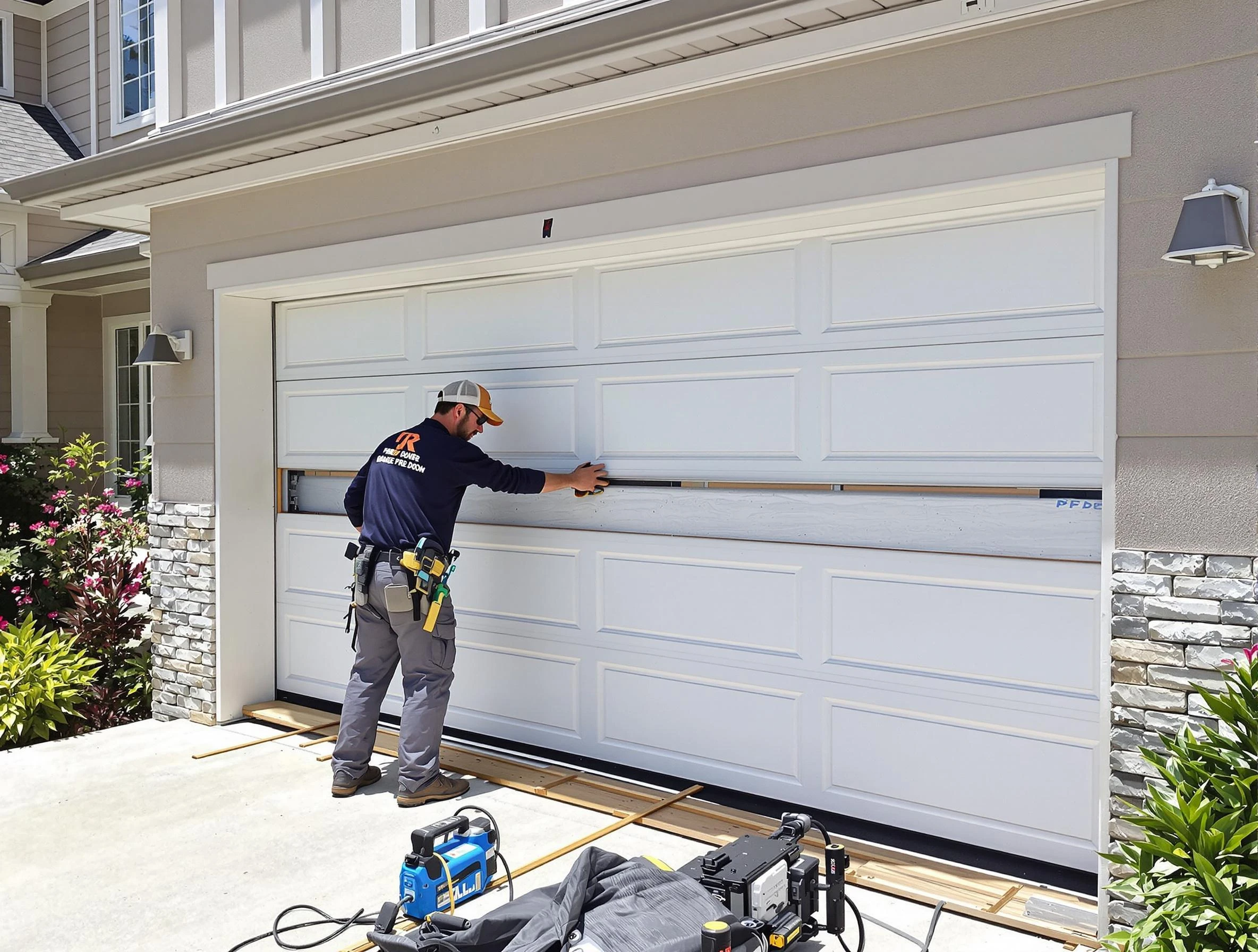 Northbrook Garage Door Repair team performing complete garage door replacement at Northbrook residence