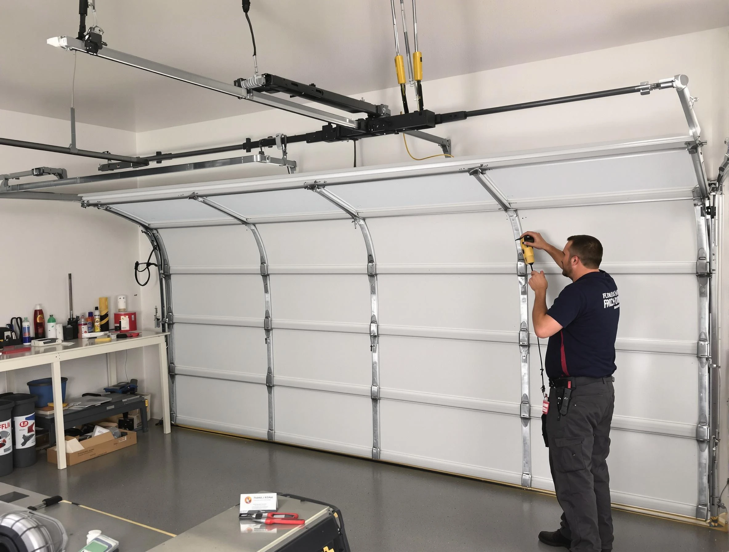 Northbrook Garage Door Repair certified technician performing overhead door system repair in Northbrook