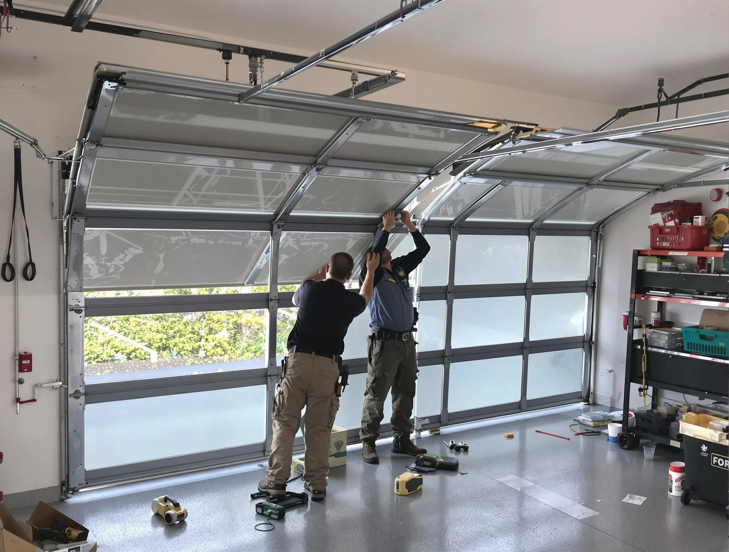 Northbrook Garage Door Repair expert performing precise panel replacement on Northbrook garage door
