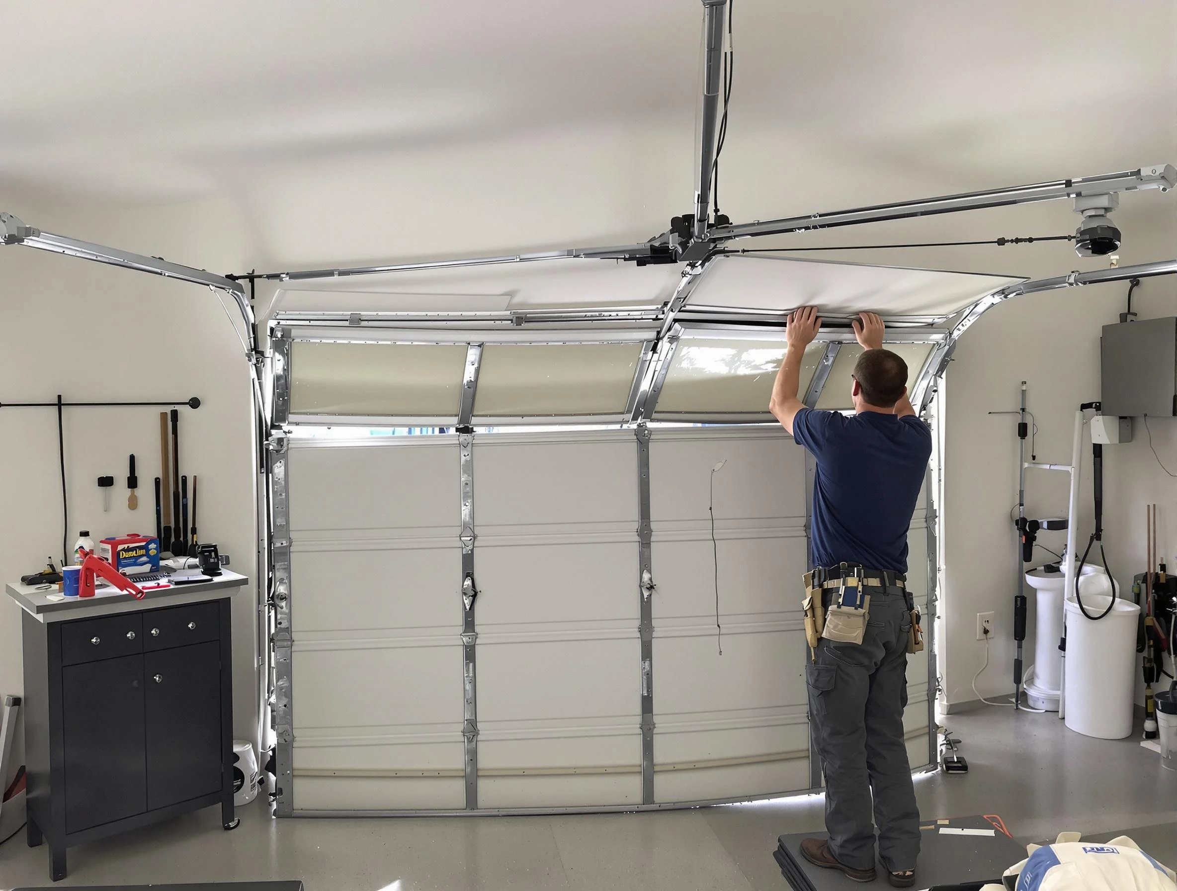 Northbrook Garage Door Repair specialist performing precise section replacement on Northbrook garage door