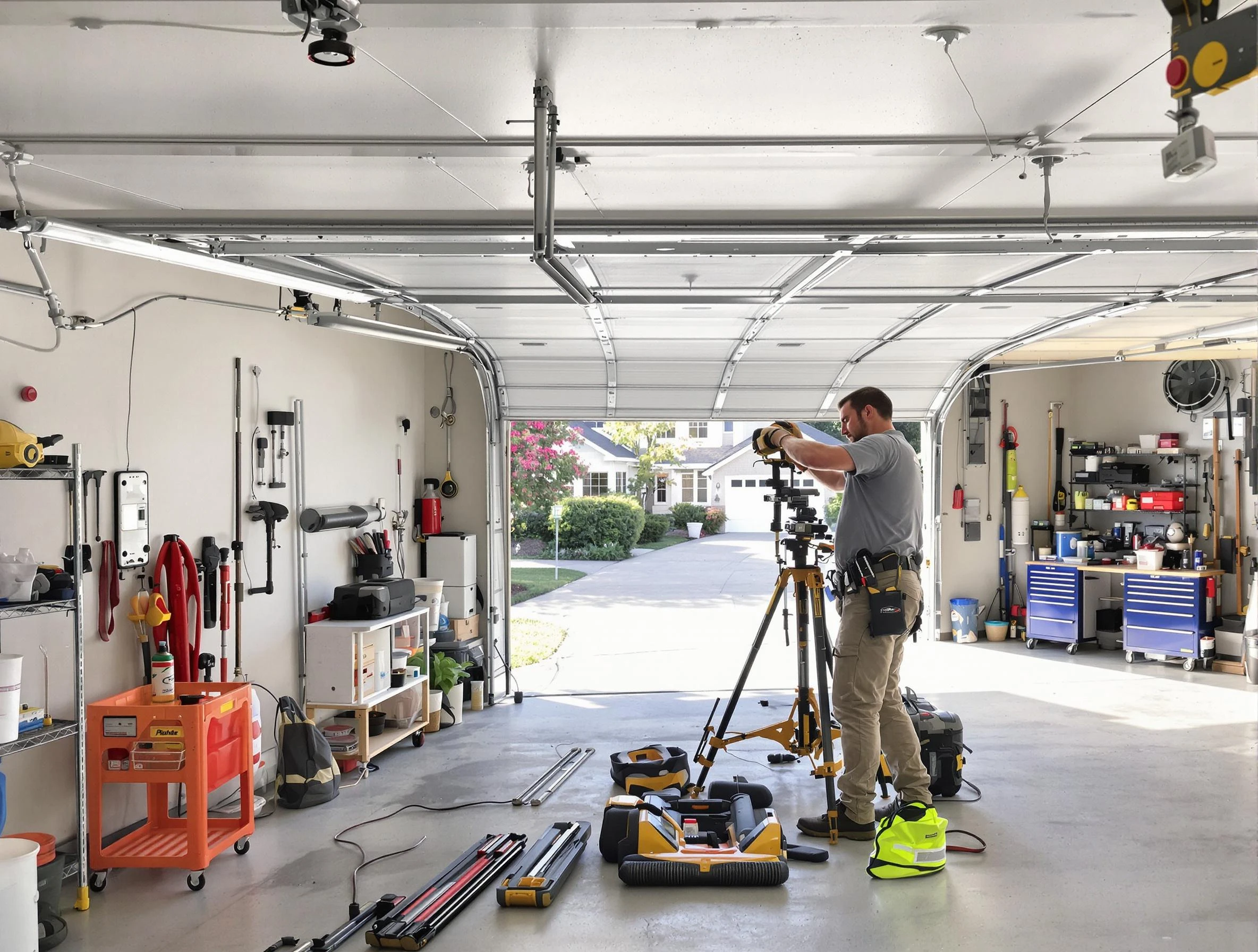 Northbrook Garage Door Repair specialist performing laser-guided track alignment in Northbrook